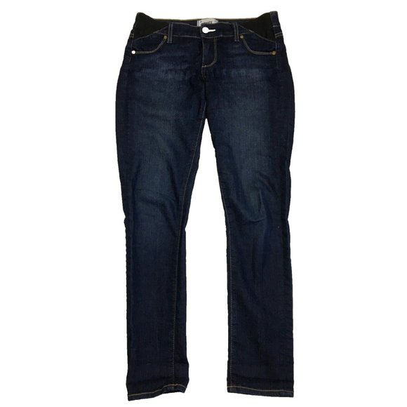 PAIGE Carson Dark Wash Skyline Ankle Peg Maternity Pull On Skinny Jeans - Picture 1 of 16
